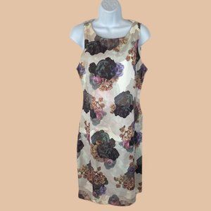 H&M Ivory Floral - Crew Neck -  Midi Bodycon Dress